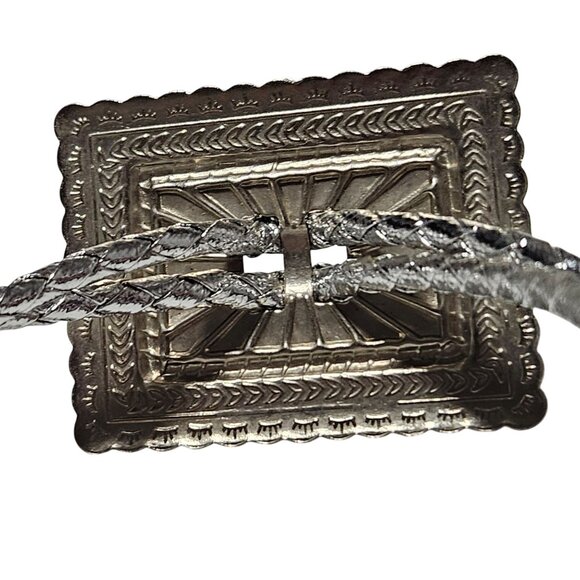 Western Style Bolo Tie Silver Black Stone Cowboy Silver Tone Tips Mens Fashion - Picture 4 of 6